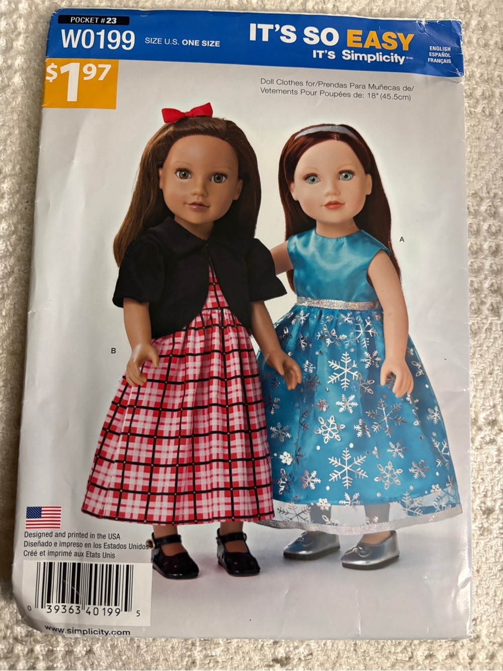 Simplicity It’s So Easy Pattern W0199 for 18” Doll Clothes